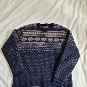 Eddie Bauer Navy and Light Gray Fair Isle Crewneck Sweater